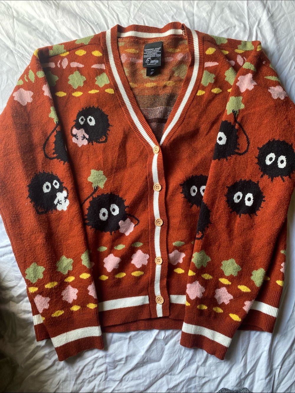 Y2K Spirit Away Studio Ghibli Button-Up Cardigan with Cream Trim medium